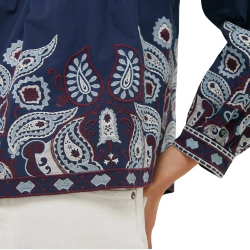 TUCKERNUCK Navy Embroidered Lucia Blouse